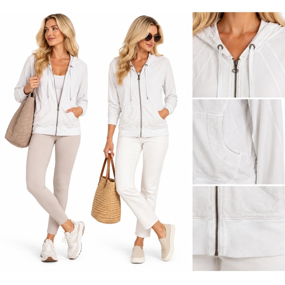 Zella S White Full Zip Hoodie Cotton Blend Jacket Athleisure Yoga Gym Casual